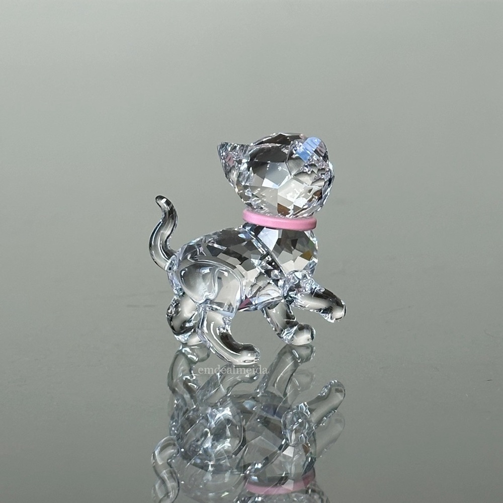 SOLD - Swarovski Crystal Kitten Standing With Pink Collar Figurine Cat 1193537 - Picture 5 of 10